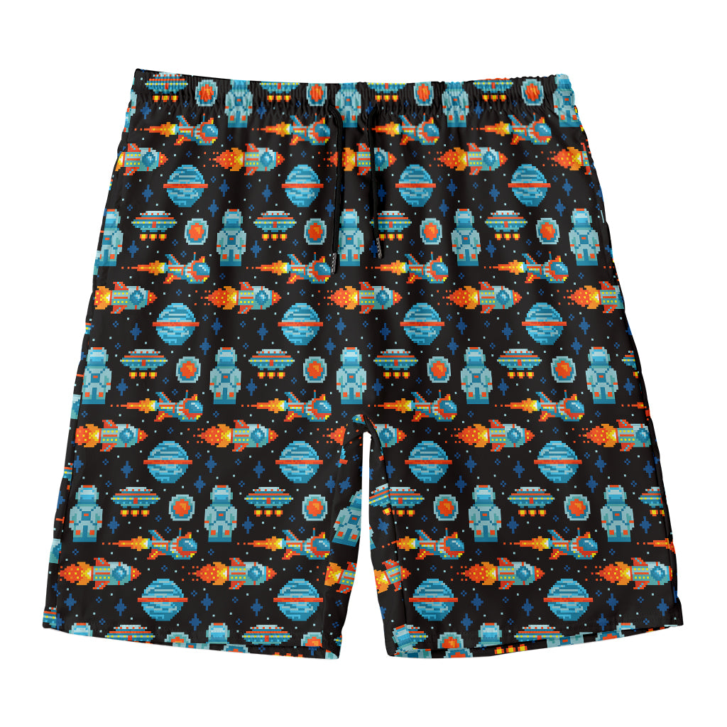 Astronaut And Space Pixel Pattern Print Men's Swim Trunks