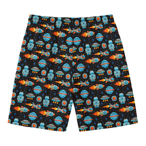 Astronaut And Space Pixel Pattern Print Men's Swim Trunks