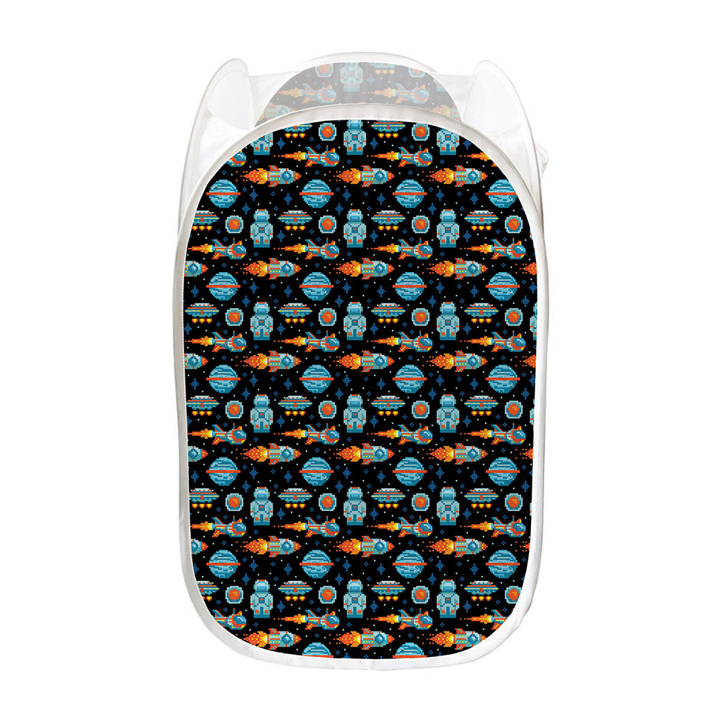 Astronaut And Space Pixel Pattern Print Mesh Laundry Hamper