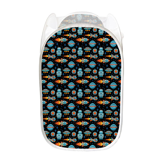 Astronaut And Space Pixel Pattern Print Mesh Laundry Hamper