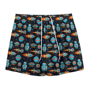 Astronaut And Space Pixel Pattern Print Mesh Shorts