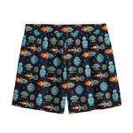 Astronaut And Space Pixel Pattern Print Mesh Shorts