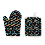 Astronaut And Space Pixel Pattern Print Oven Mitt And Pot Holder Set