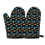 Astronaut And Space Pixel Pattern Print Oven Mitts