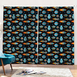 Astronaut And Space Pixel Pattern Print Pencil Pleat Curtains