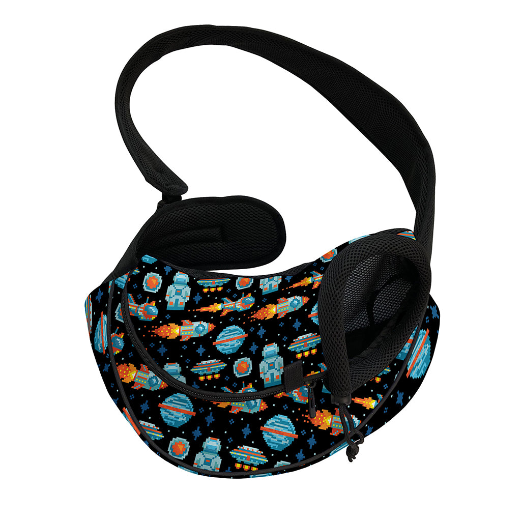 Astronaut And Space Pixel Pattern Print Pet Sling Carrier