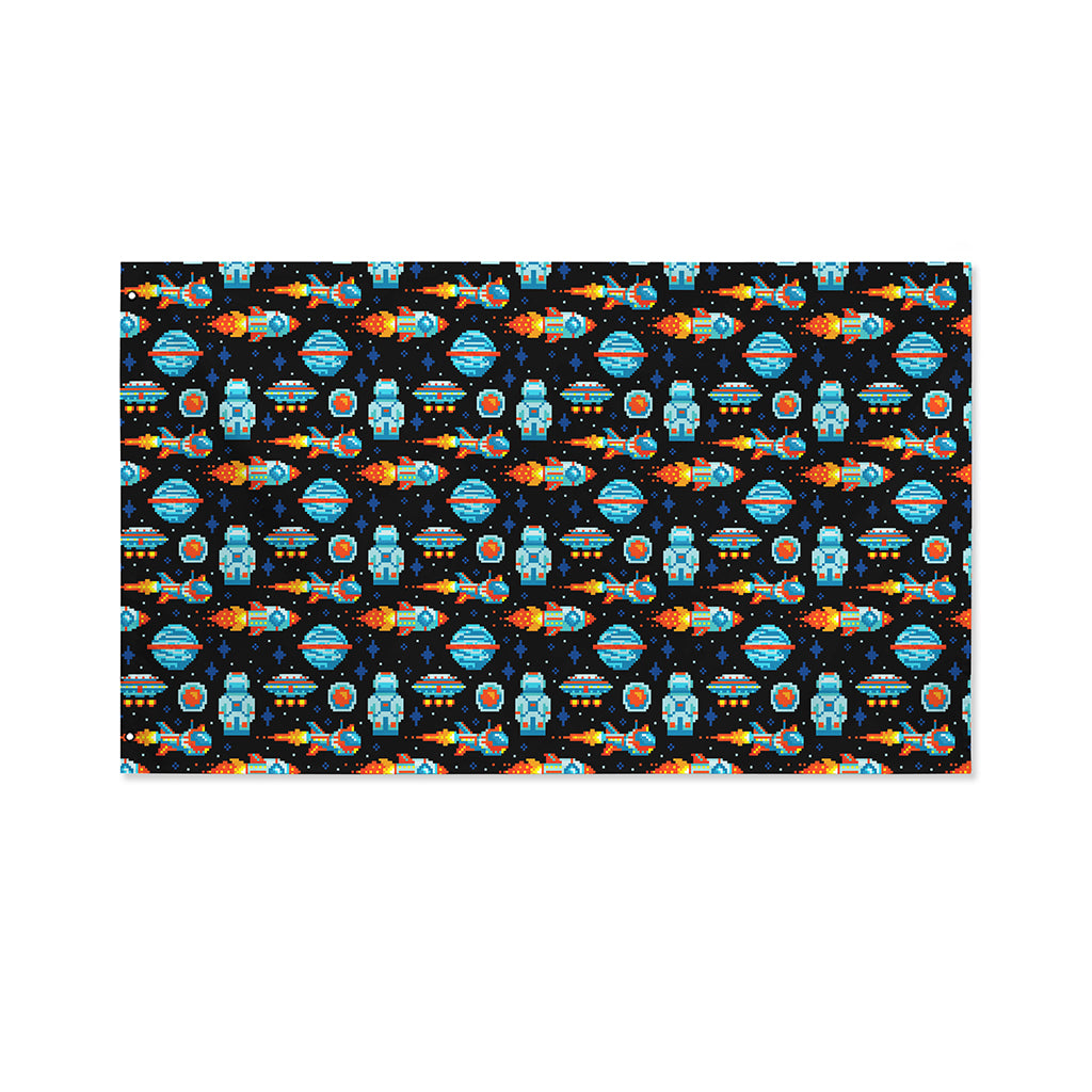 Astronaut And Space Pixel Pattern Print Polyester Flag