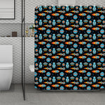 Astronaut And Space Pixel Pattern Print Polyester Shower Curtain