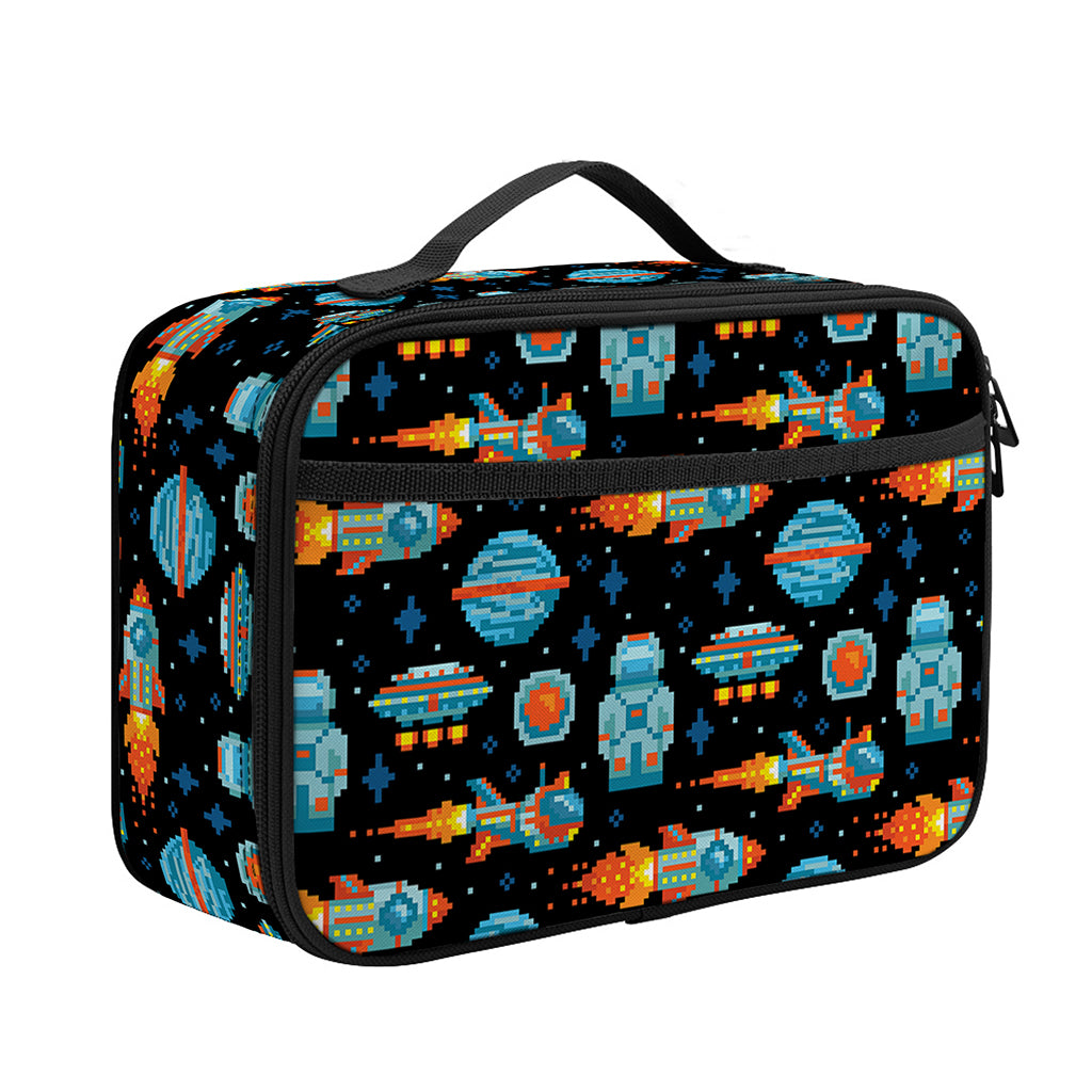 Astronaut And Space Pixel Pattern Print Portable Lunch Bag