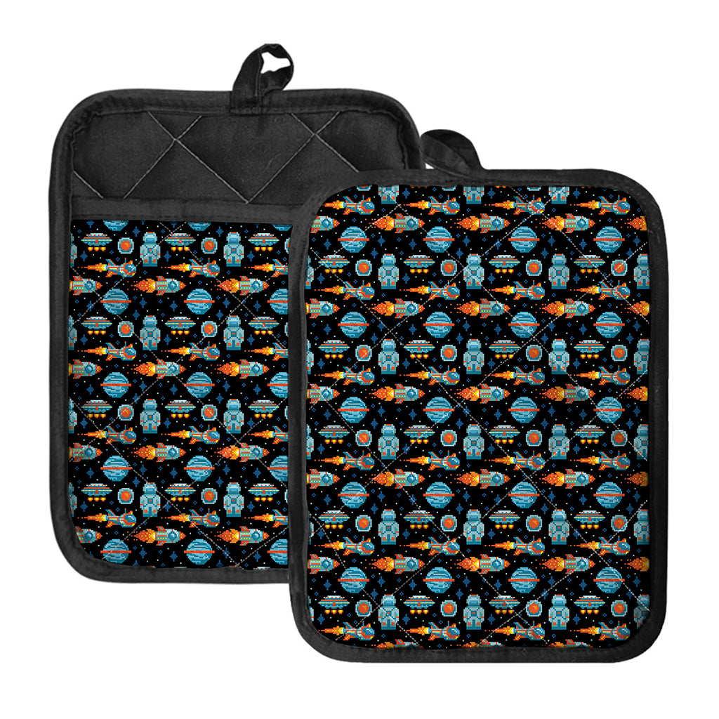Astronaut And Space Pixel Pattern Print Pot Holders With Pocket