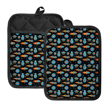 Astronaut And Space Pixel Pattern Print Pot Holders With Pocket
