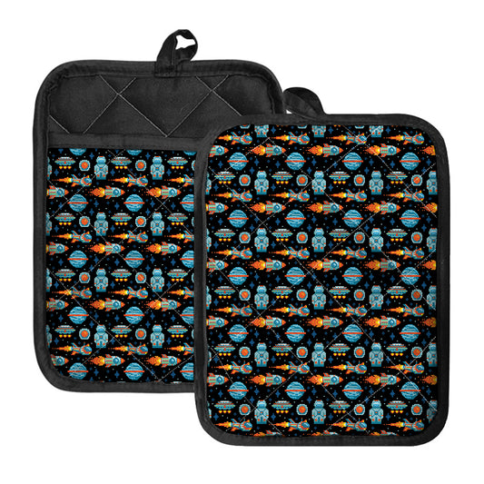 Astronaut And Space Pixel Pattern Print Pot Holders With Pocket