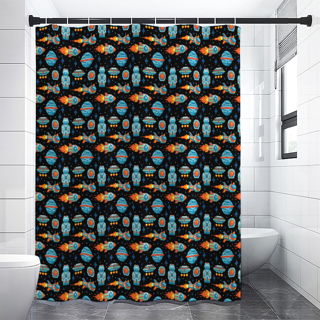 Astronaut And Space Pixel Pattern Print Premium Shower Curtain