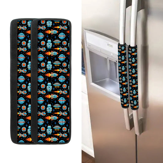 Astronaut And Space Pixel Pattern Print Refrigerator Handle Covers