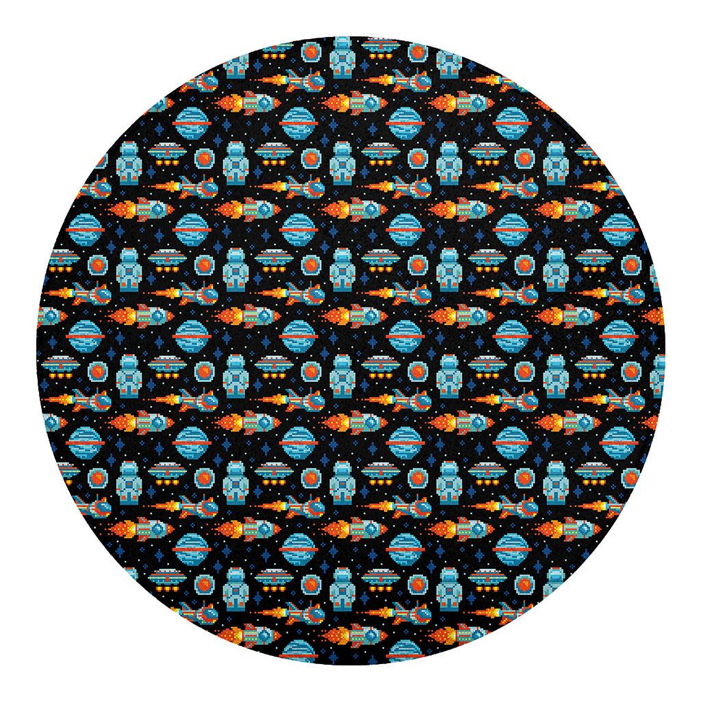 Astronaut And Space Pixel Pattern Print Round Blanket