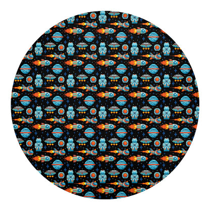Astronaut And Space Pixel Pattern Print Round Blanket
