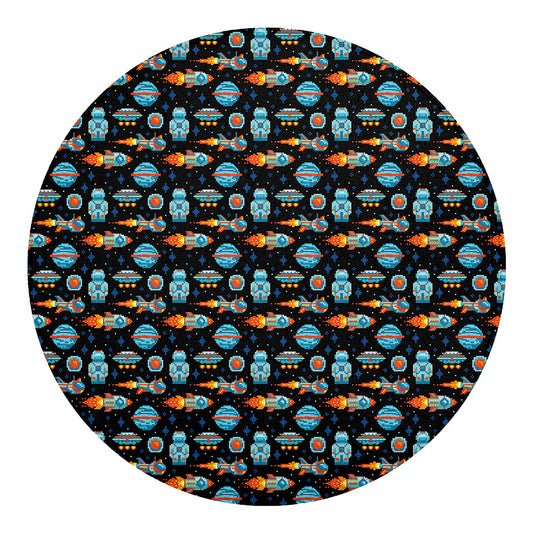 Astronaut And Space Pixel Pattern Print Round Blanket