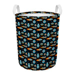 Astronaut And Space Pixel Pattern Print Round Laundry Basket