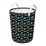 Astronaut And Space Pixel Pattern Print Round Laundry Basket
