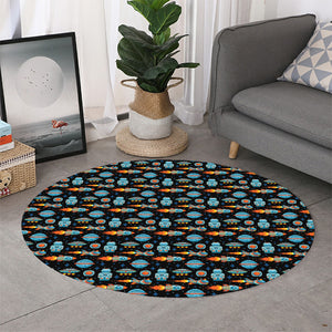 Astronaut And Space Pixel Pattern Print Round Rug