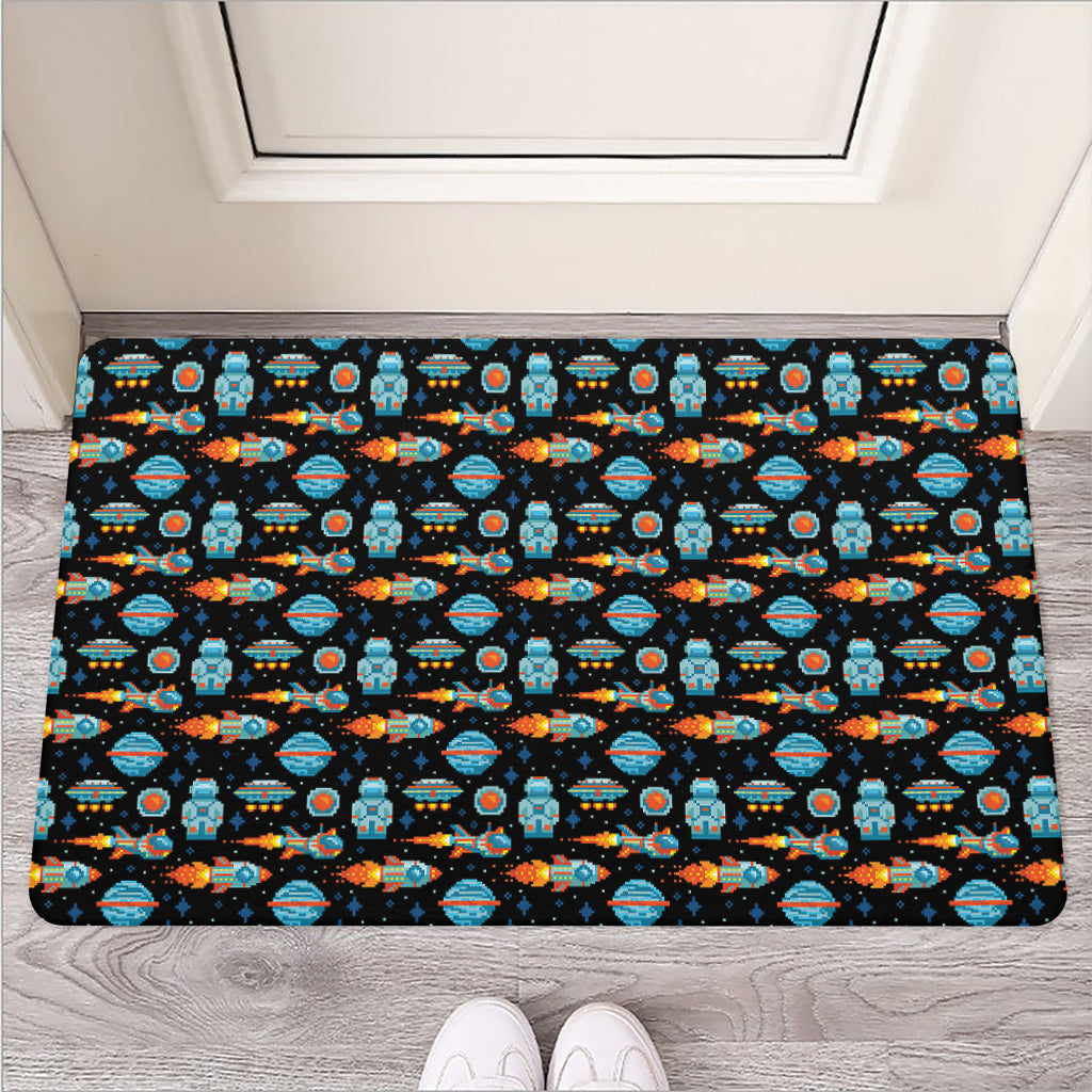 Astronaut And Space Pixel Pattern Print Rubber Doormat