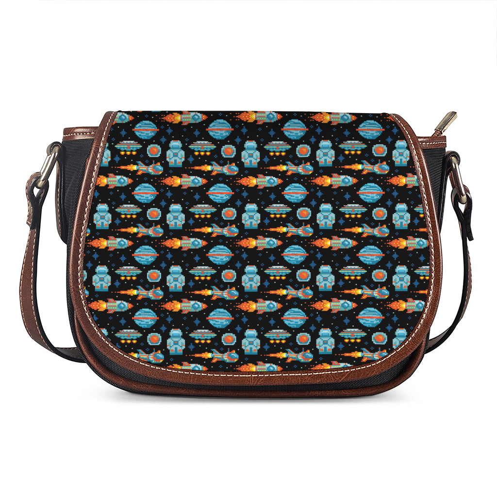 Astronaut And Space Pixel Pattern Print Saddle Bag