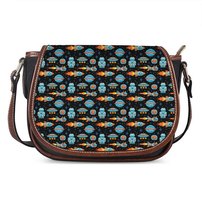 Astronaut And Space Pixel Pattern Print Saddle Bag