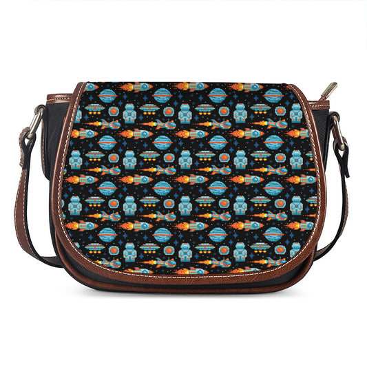 Astronaut And Space Pixel Pattern Print Saddle Bag
