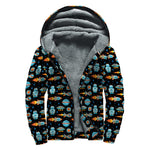 Astronaut And Space Pixel Pattern Print Sherpa Lined Zip Up Hoodie