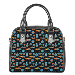 Astronaut And Space Pixel Pattern Print Shoulder Handbag