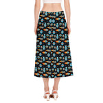 Astronaut And Space Pixel Pattern Print Side Slit Midi Skirt