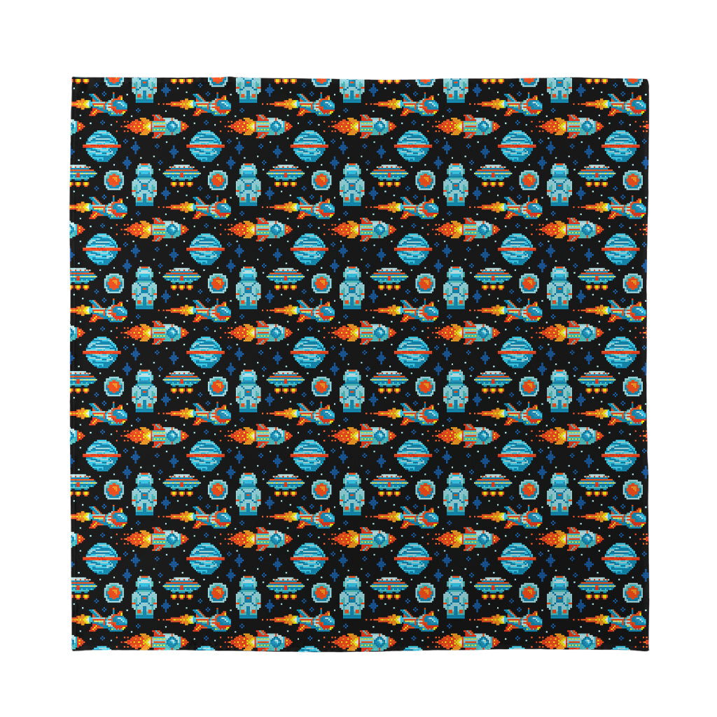 Astronaut And Space Pixel Pattern Print Silk Bandana