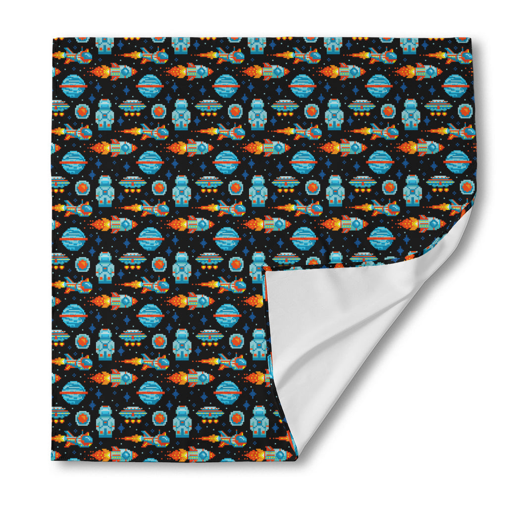 Astronaut And Space Pixel Pattern Print Silk Bandana