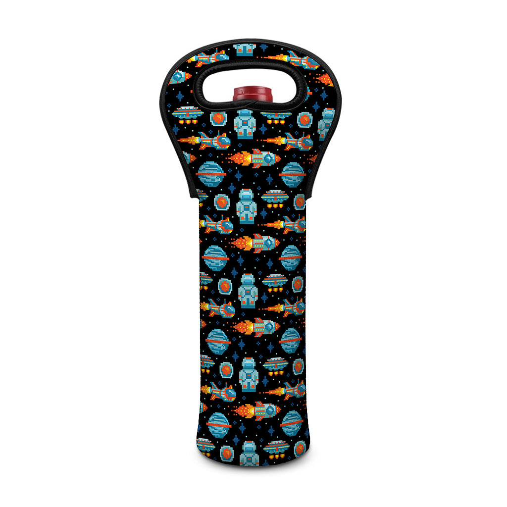 Astronaut And Space Pixel Pattern Print Single Neoprene Wine Tote
