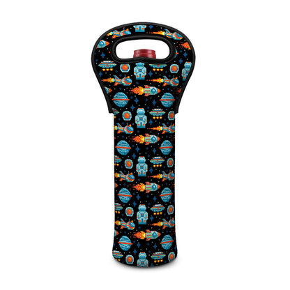 Astronaut And Space Pixel Pattern Print Single Neoprene Wine Tote