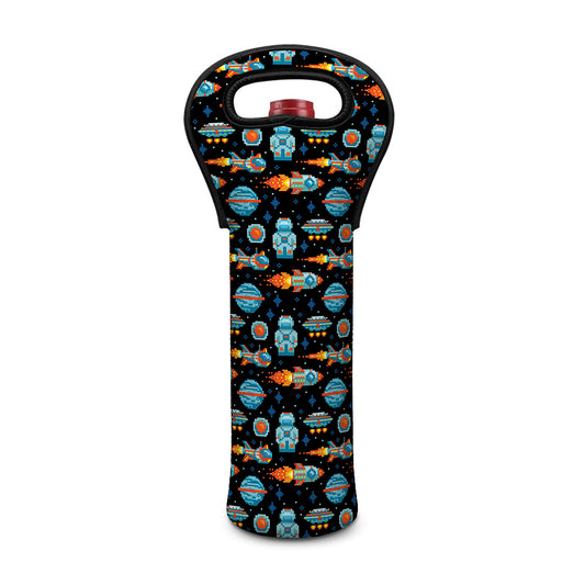 Astronaut And Space Pixel Pattern Print Single Neoprene Wine Tote