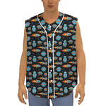 Astronaut And Space Pixel Pattern Print Sleeveless Baseball Jersey