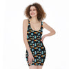 Astronaut And Space Pixel Pattern Print Sleeveless Bodycon Dress