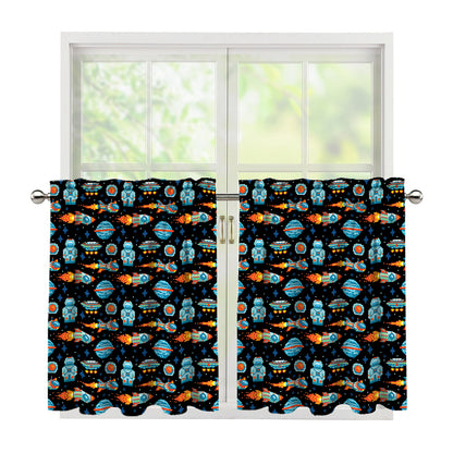 Astronaut And Space Pixel Pattern Print Tier Curtains
