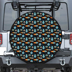 Astronaut And Space Pixel Pattern Print Tire Cover