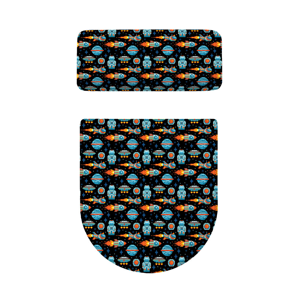 Astronaut And Space Pixel Pattern Print Toilet Lid And Tank Cover Set