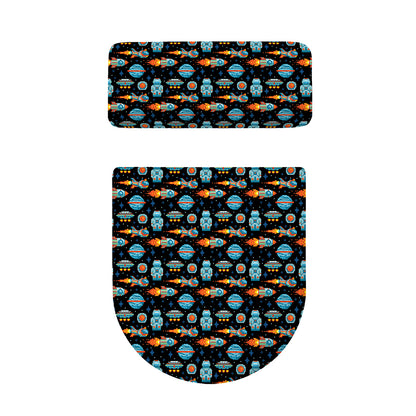 Astronaut And Space Pixel Pattern Print Toilet Lid And Tank Cover Set