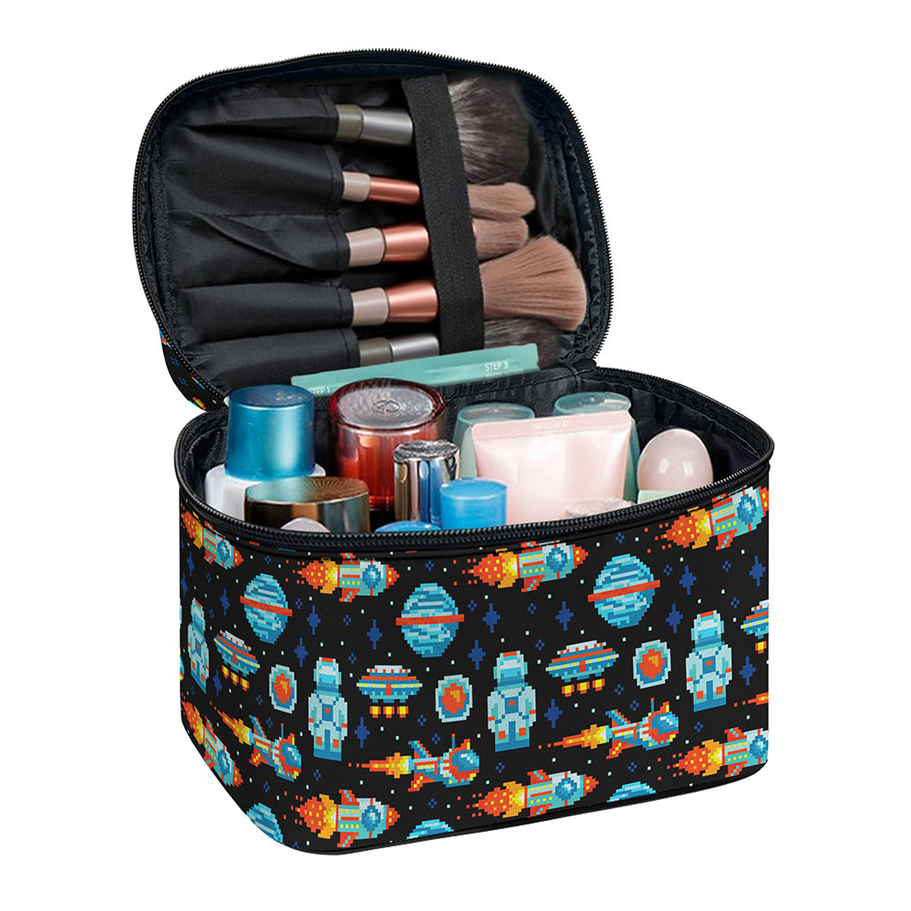 Astronaut And Space Pixel Pattern Print Travel Makeup Bag