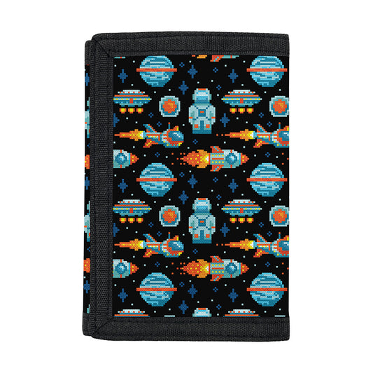 Astronaut And Space Pixel Pattern Print Trifold Wallet