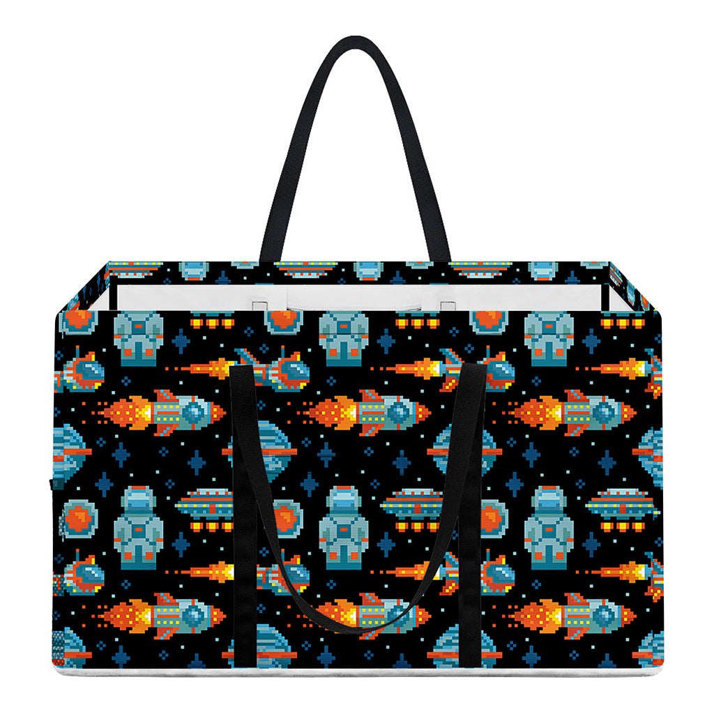 Astronaut And Space Pixel Pattern Print Utility Tote Bag