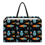 Astronaut And Space Pixel Pattern Print Utility Tote Bag