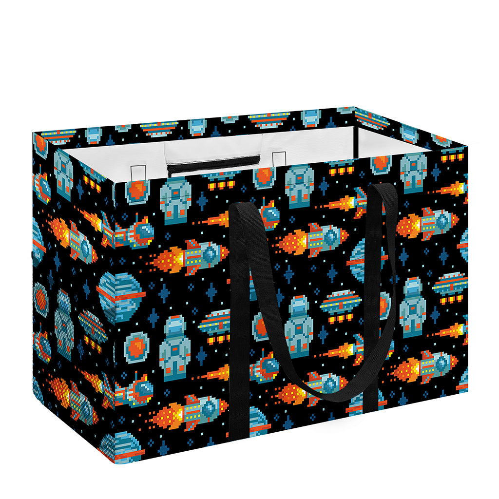 Astronaut And Space Pixel Pattern Print Utility Tote Bag