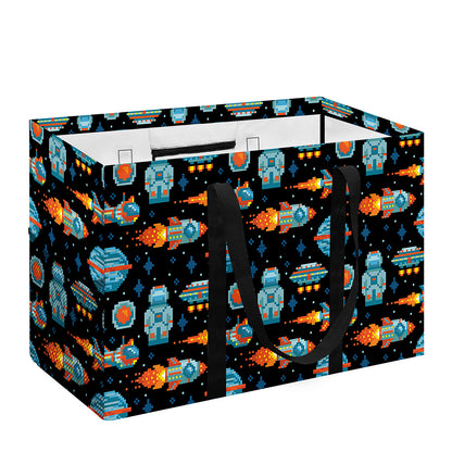 Astronaut And Space Pixel Pattern Print Utility Tote Bag
