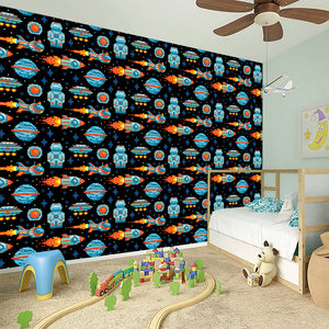 Astronaut And Space Pixel Pattern Print Wall Sticker