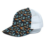 Astronaut And Space Pixel Pattern Print White Mesh Trucker Cap